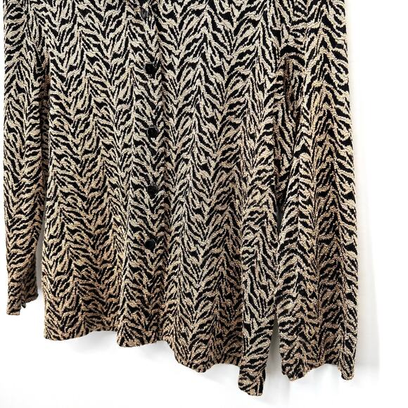 Chicos Sz 1 Medium Super Stretchy Long Sleeve Gold Black Blouse Shirt Top Mature - Picture 5 of 7